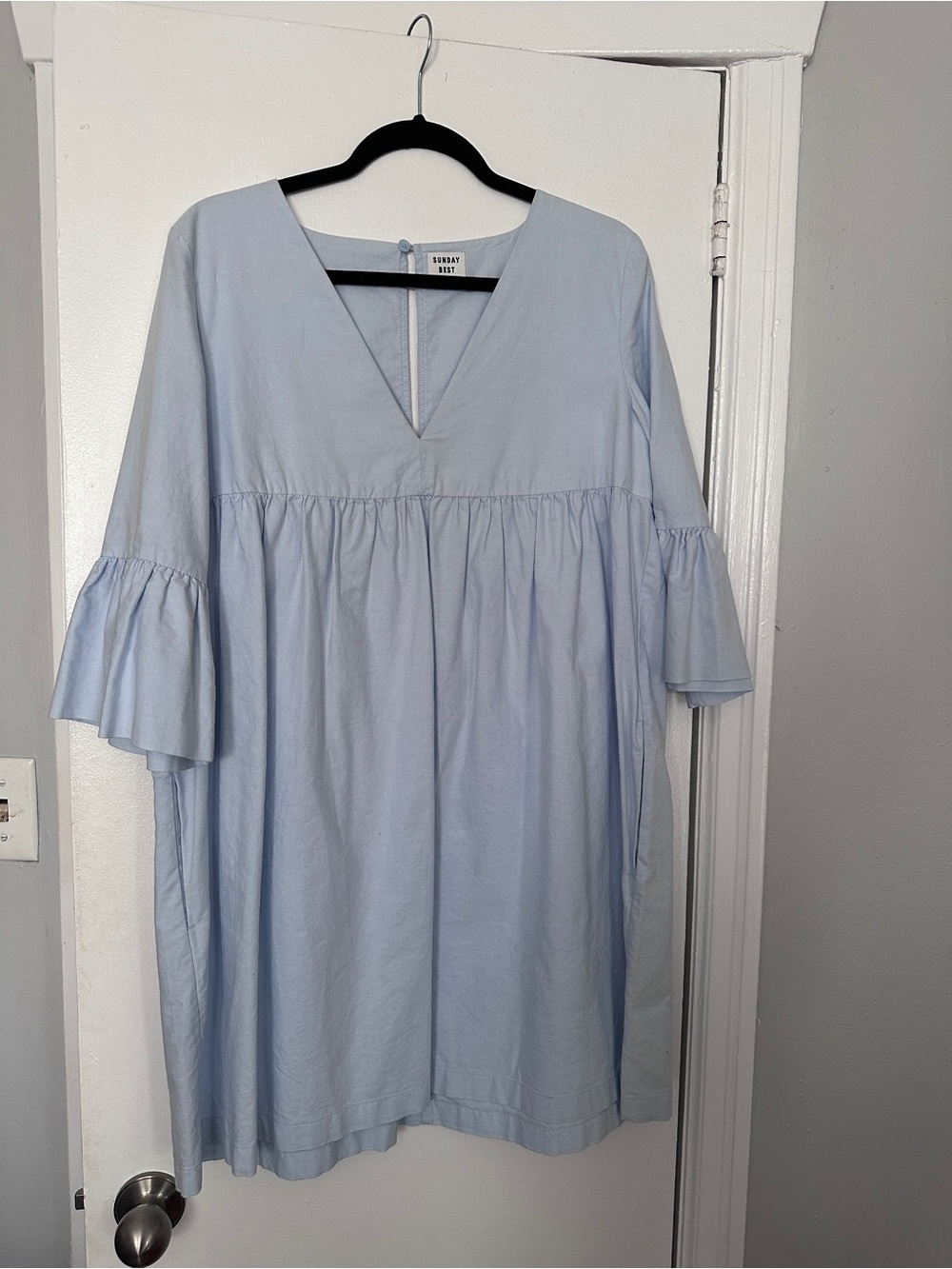 Sunday Best Light Blue Long Sleeve Babydoll Dress